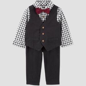 CARTERS Just One You Baby Boys 4pc Plaid Bow Tie Set - Black